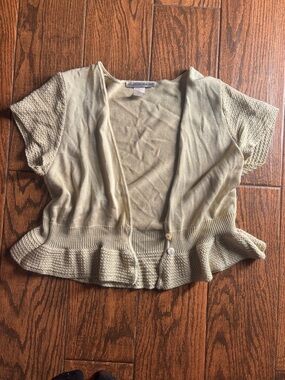 Light Cream Short-Sleeve Knit Cardigan